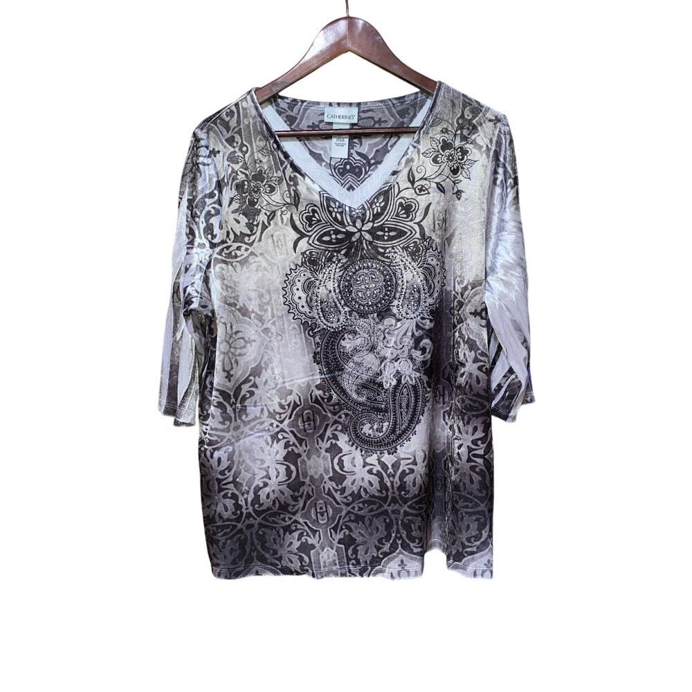 Catherine's Velvet Burnout silver & black 3/4 sleeves Size 15/16